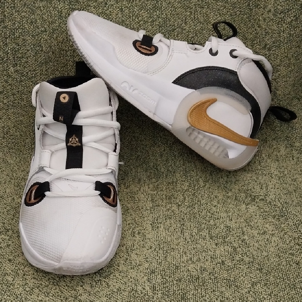 Nike White and Gold High-Top Sneakers with Unique Lacing